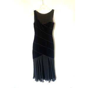 REISS Womens Dress 6 Blue Black Bodycon Sleeveless Midi Kora Velvet Elegant